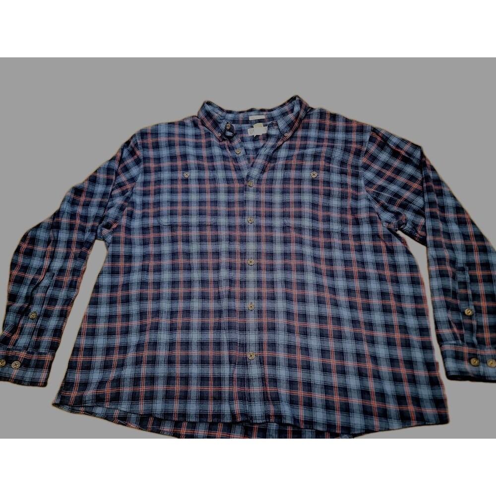 Duluth Trading Co Flannel Shirt Mens 3XL Plaid Blue Relaxed Fit Button Up